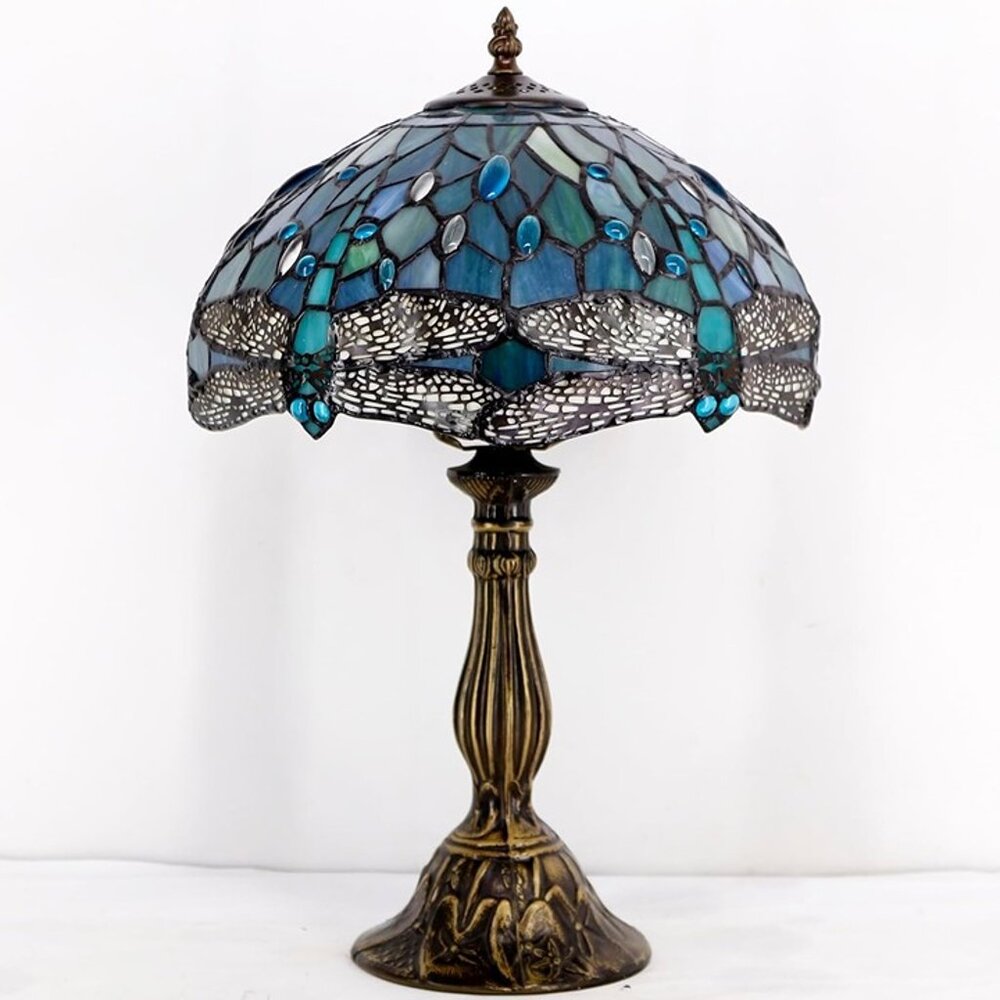 NEW Tiffany Lamp Sea Blue Stained Glass Table Lamp 12X12X18 Inches.